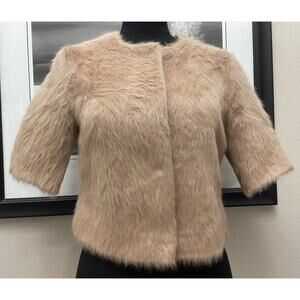 12 Storeez Women's Coat Small Tan Wool Blend Super Soft Crop Coat Short Sleeve